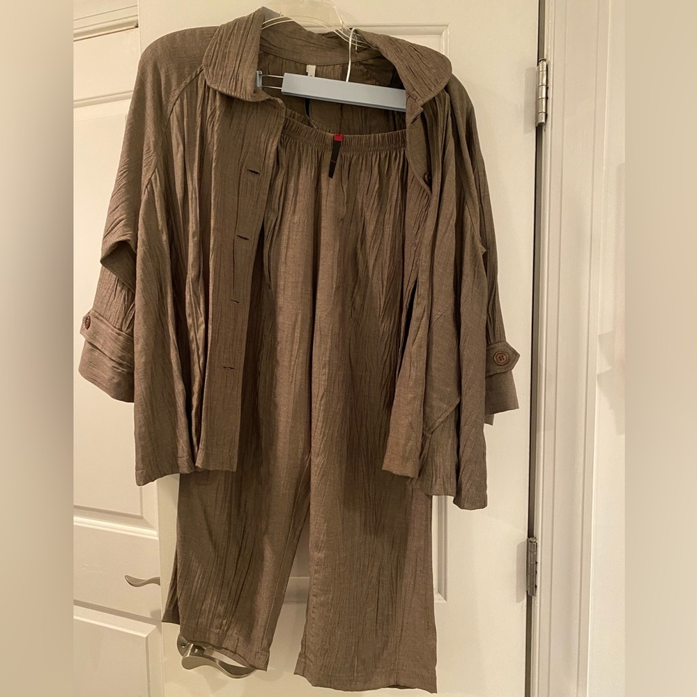 Blanque gray/silver loose cropped pants and collared blouse set fits size 2